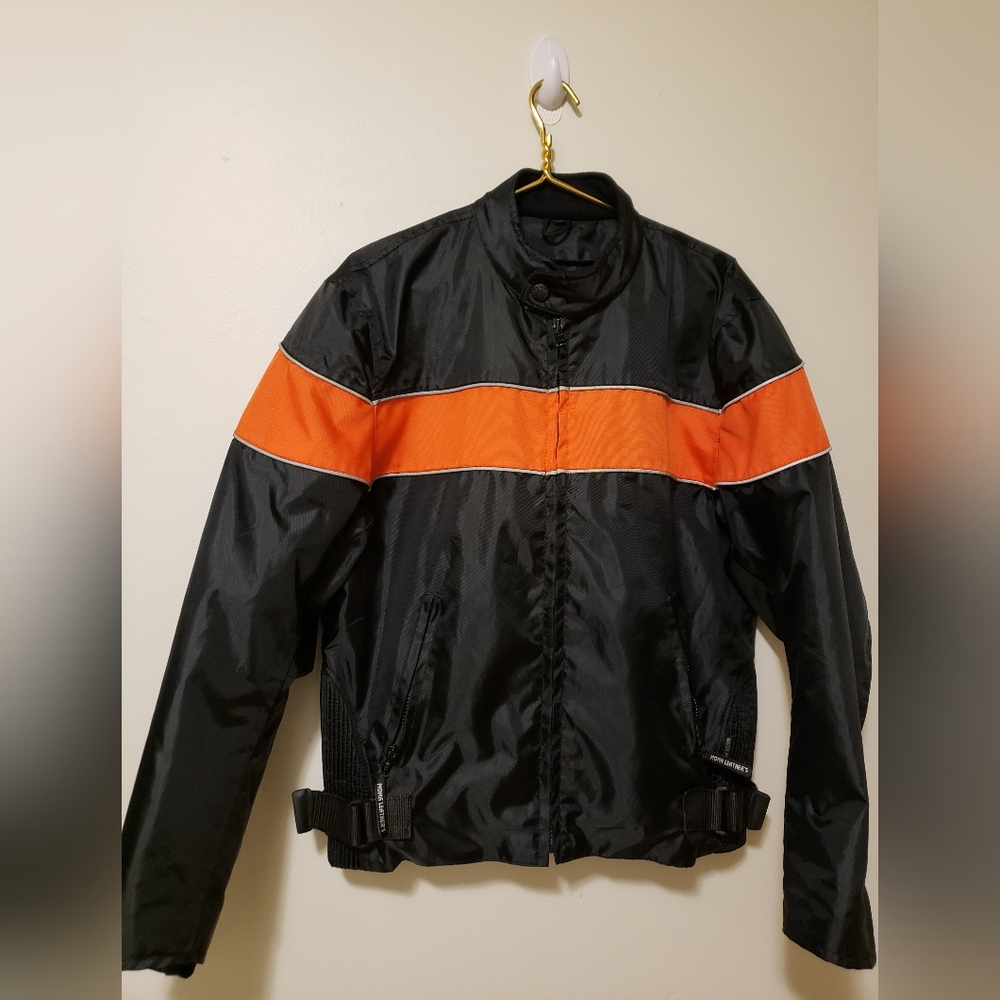 Vintage MOMA Leather's Racing Stripe Motorcycle Jacket Medium